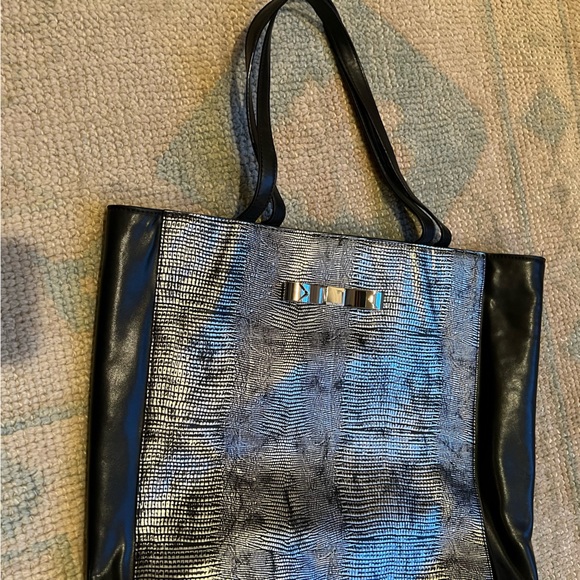 Ted Baker London Tote Shoulder Bag Silver Snakeskin & Black Leather - Picture 4 of 10